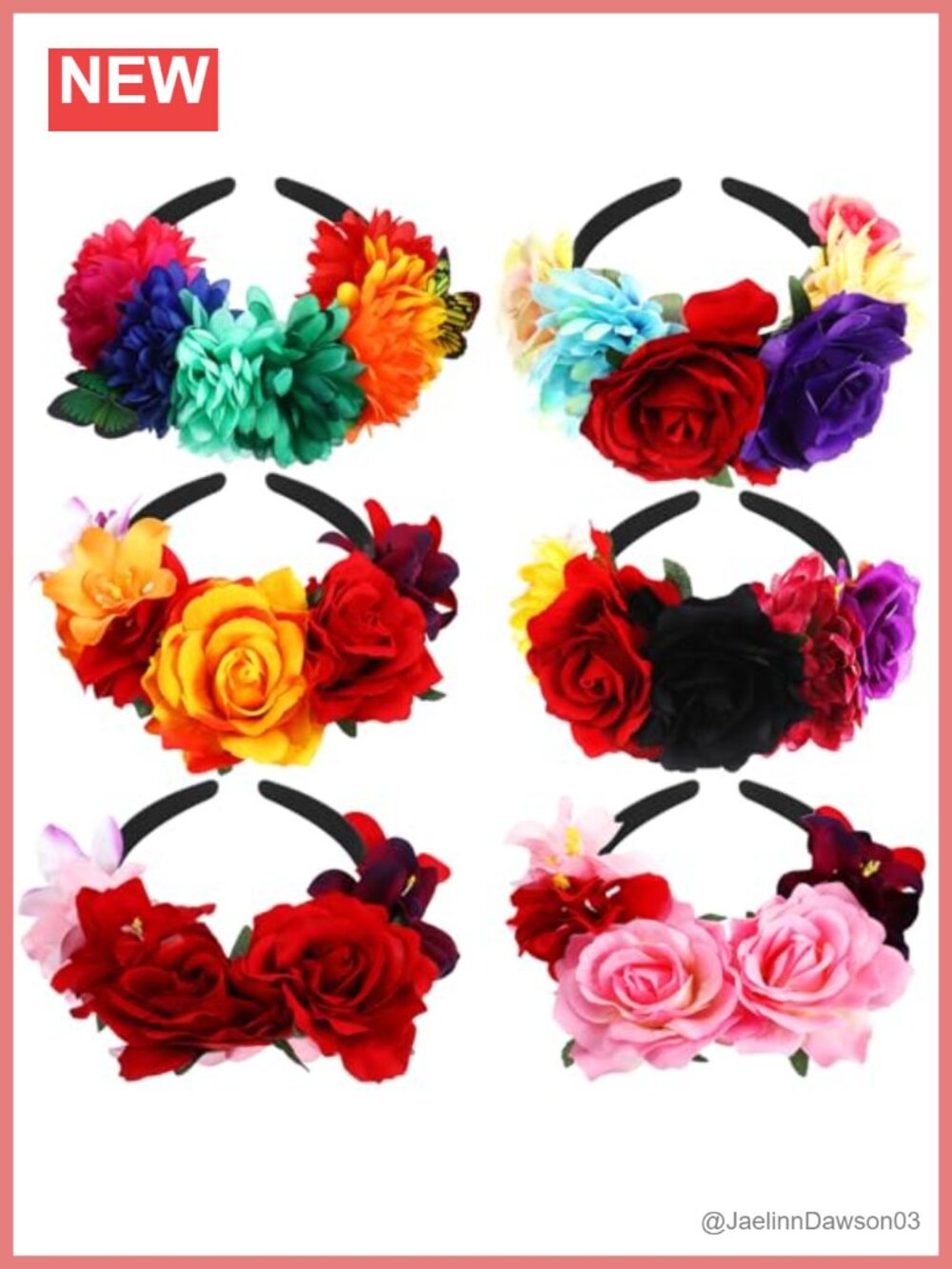 6 Pc Rose Flower Crown Headband Set Day of the Dead Costume Headpiece